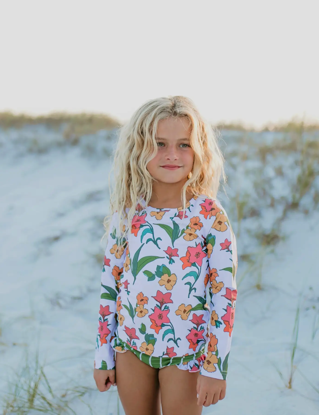 SALE GIRLS MOSS TRIPES AND FLORAL RASH GUARD SWIM SUIT – Lullaby Baby And  Child