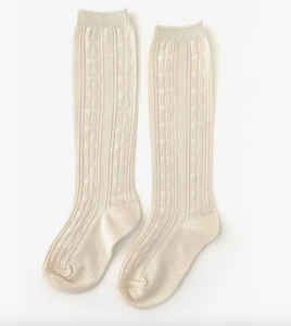 VANILLA CREAM CABLE KNIT KNEE HIGHS