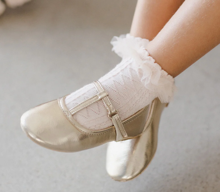 T STRAP BALLET FLATS GOLD METALLIC NORALEE – Lullaby Baby And Child