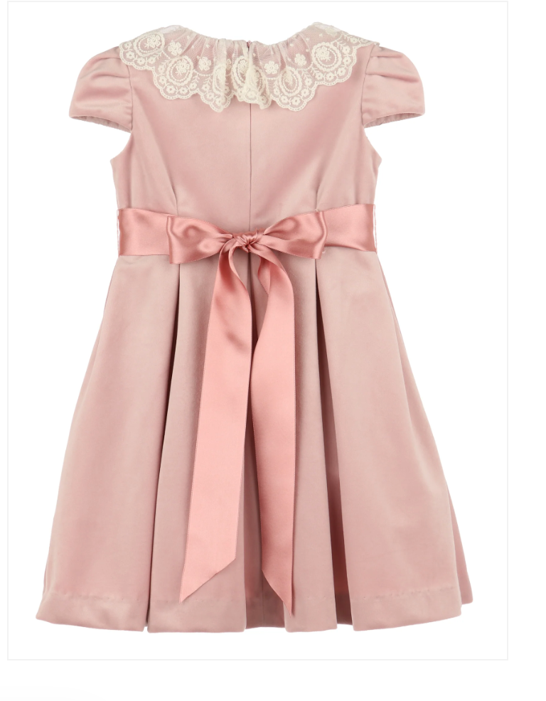 Robe Fille Luli & Me Taille 6x - Velours Marron à Fleurs, Ceinture Rose - Manches Courte - TB État