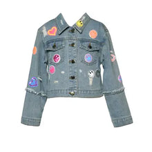 Load image into Gallery viewer, VINTAGE DENIM JACKET WITH SEQUIN PATCHES by HANNA        NEW ARRIVALS