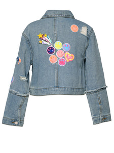 VINTAGE DENIM JACKET WITH SEQUIN PATCHES by HANNA        NEW ARRIVALS