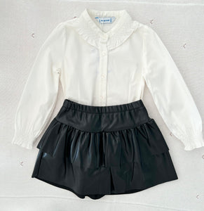 MAYORAL SHIRT AND FAUX LEATHERED SKORT SET