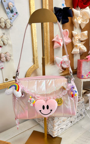 BARI LYNN PINK QUILTED CROSSBODY BAG WITH LINK CHAIN AND ADORABLE CHARMS | NEW ARRIVALS