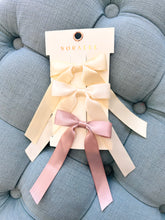 Load image into Gallery viewer, NORALEE SATIN BOWS CLIP |  LEMON, NATURAL &amp; LAVENDER