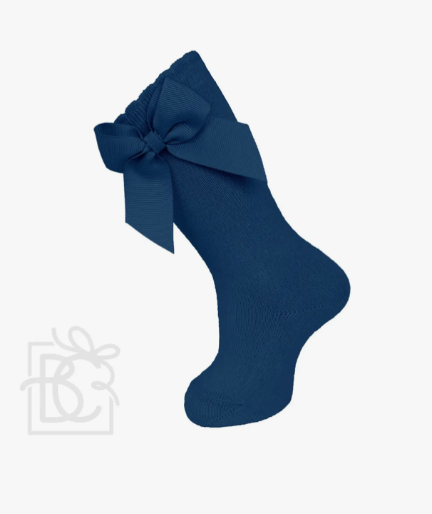 CARLO MAGNO KNEE HIGH SOCKS WITH A SIDE BOW IN NAVY