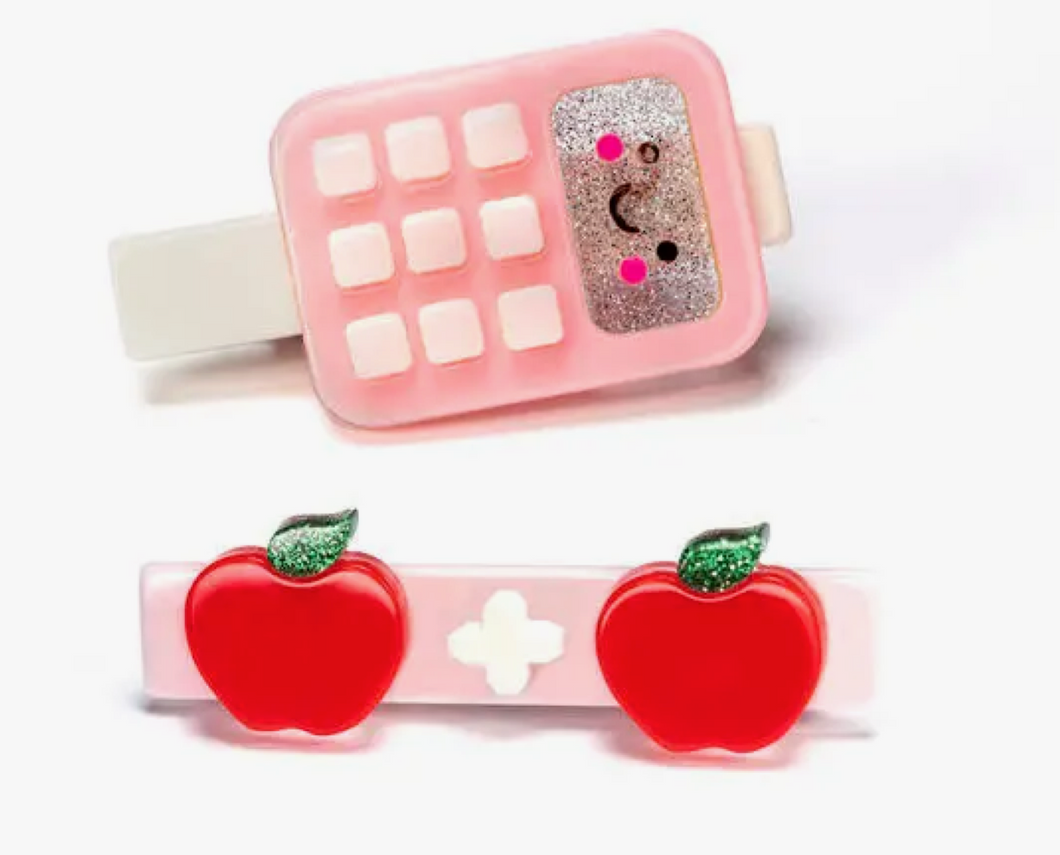 CALCULATOR AND APPLES HAIR CLIPS | lilies & roses
