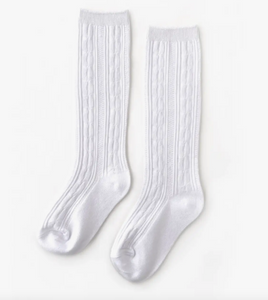 WHITE CABLE KNIT KNEE HIGH SOCKS