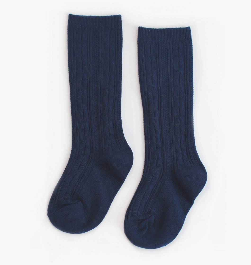 NAVY CABLE KNIT KNEE SOCKS