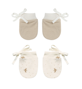QUINCY MAE BABY NO STRATCH MITTENS | DOVES ?LATTE MICRO STRIPES