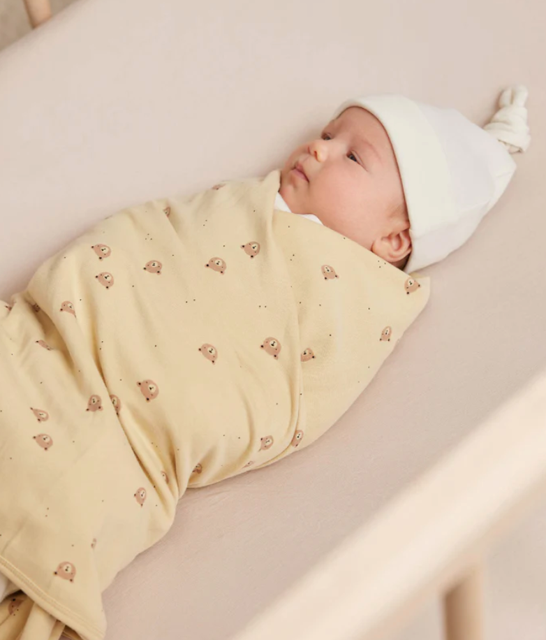 QUINCY MAE VELVETY SOFT SWADDLE IN BUTTER BEARS