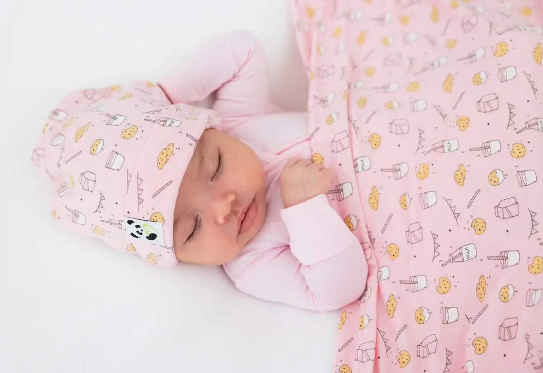 MILK AND COOKIES PINK SWADDLE AND BEANIE | BELLABUBEAR