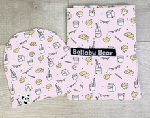 Load image into Gallery viewer, MILK AND COOKIES PINK SWADDLE AND BEANIE | BELLABUBEAR