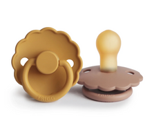 Load image into Gallery viewer, MUSHIE DAISY RUBBER PACIFIER DUO ROSE GOLD / HONEY GOLD