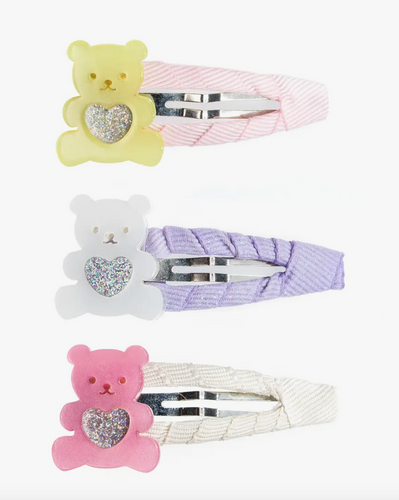 HEART BEARS PASTEL COLORS SNAP CLIPS