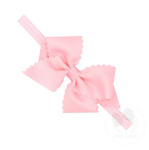 WEE ONES _ EXTEA SMALL SACALLOPED BOW IN MATCHIG BAND PINK