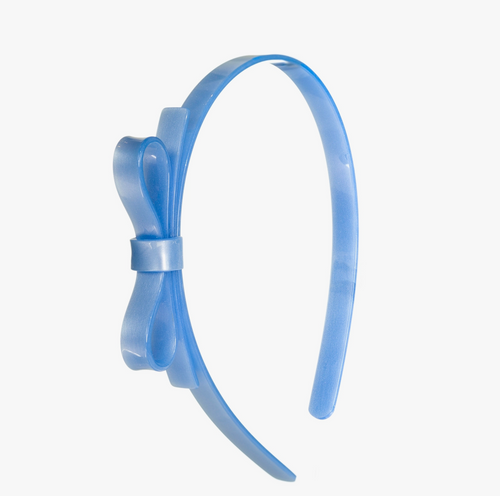 THIN BOW HEADBAND SATIN BLUE