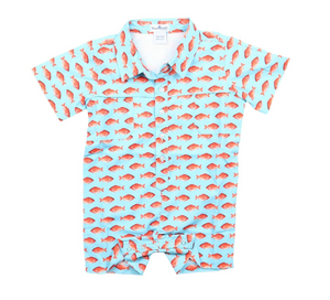RED SNAPPER SHORT SLEEVE ROMPER | BLUE QUAIL CLOTHING CO