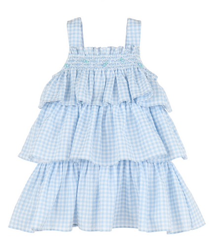 LULI & ME VICHY SMOCK RUFFLE DRESS | BABY & GIRL | BLUE