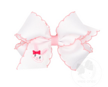 Load image into Gallery viewer, WHISMICAL EASTER BUNNY EMBROIDERED MEDIUM HAIR BOW