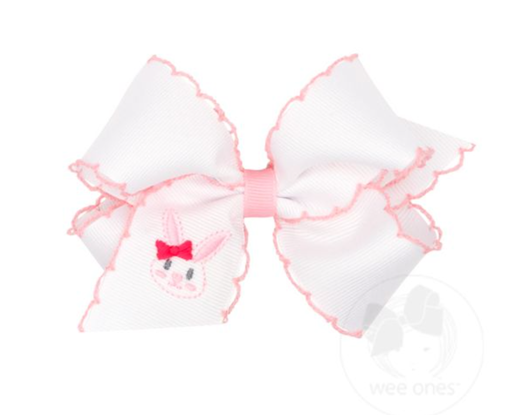 WHISMICAL EASTER BUNNY EMBROIDERED MEDIUM HAIR BOW