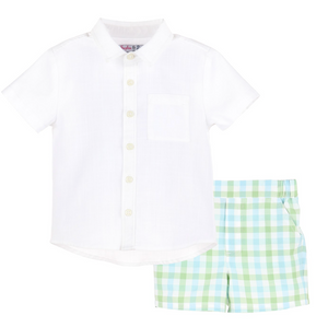 SOPHIE AND LUCAS PASTEL PLAID BOY SHORT SET | BABY & TODDLER