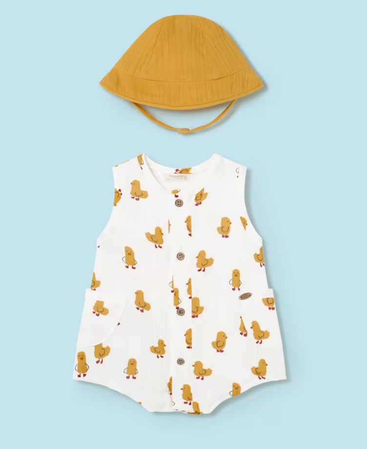 NEWBORN PRINTED ROMPER WITH HAT | Better Cotton | MAYORAL