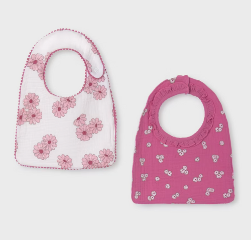 MAYORAL BABY NEWBORN 2 PACK GAUZE BIBS | JUICY PINK