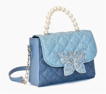 Load image into Gallery viewer, DENIM QUILTED BUTTERFLY TOP HANDLE MINI BAG