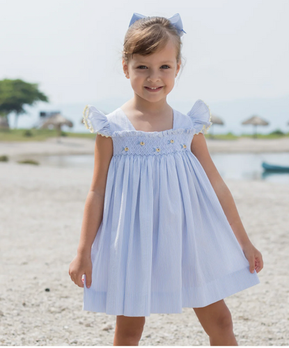 ZUCCINI FISH ARIA DRESS LIGHT BLUE STRIPES SEERSUCKER