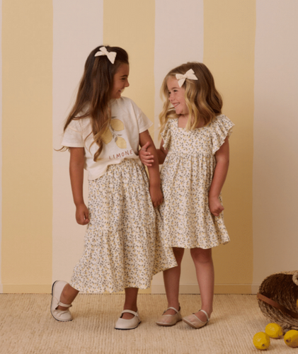 RYLEE & CRU TIERED MIDI SKIRTS LEMONE
