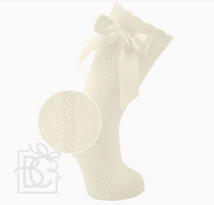 CARLO MAGNO FINE OPENWORK KNEE HIGH SOCKS WITH A BOW | NATURAL