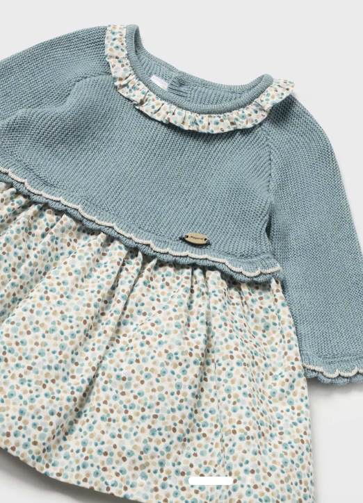 MAYORAL BABY GIRL COMBINED KNIT DRESS | ICEBERG HEATHER