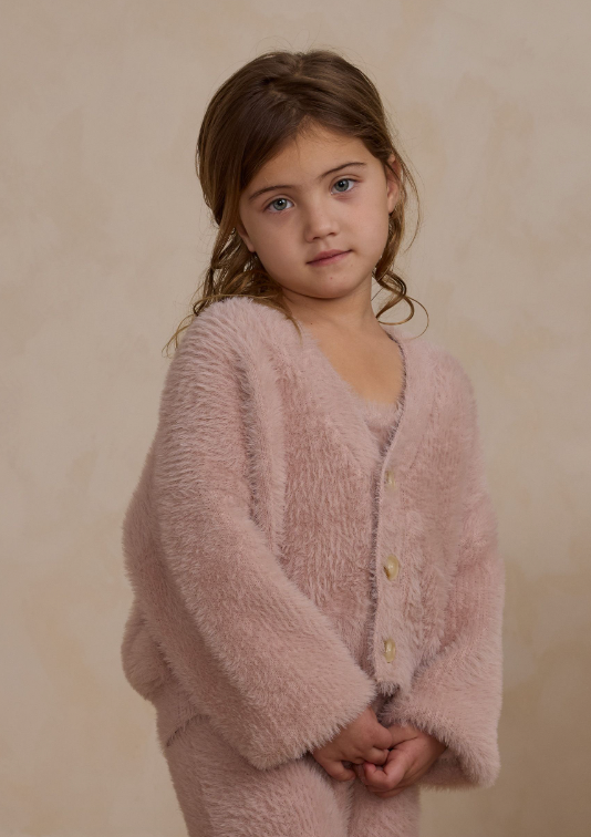 RYLEE & CRU FUZZY CARDIGAN IN BLUSH