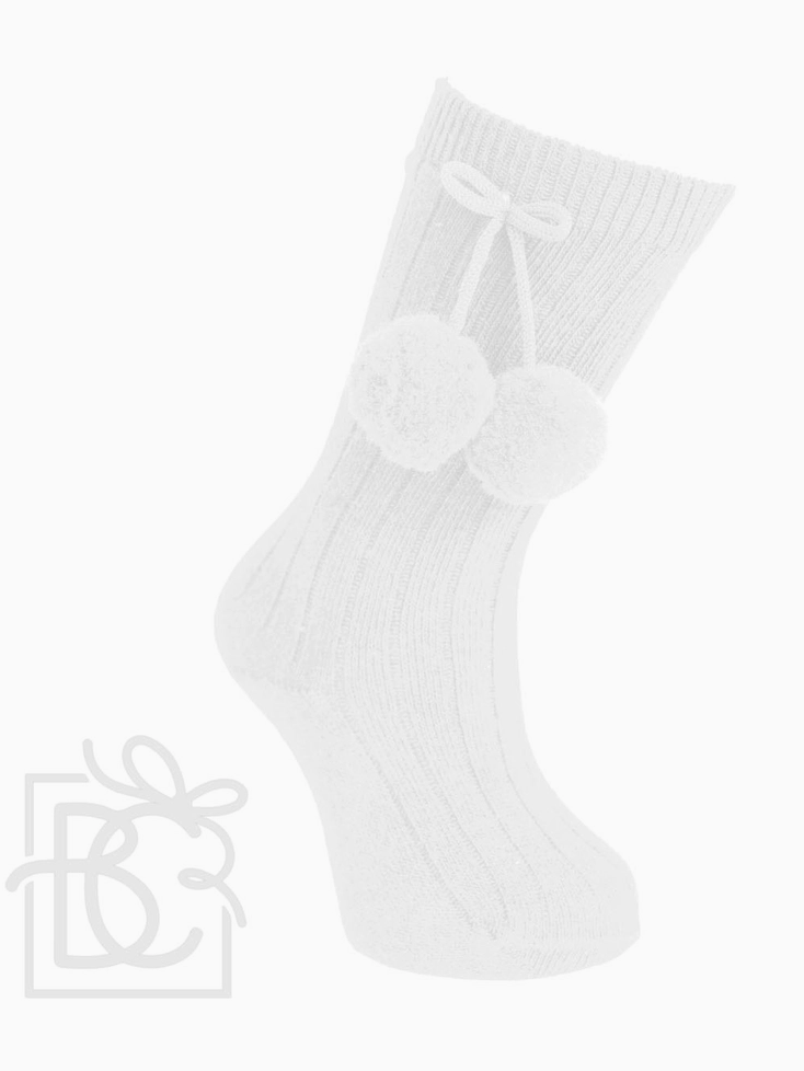 CARLO MAGNO KNEE SOCKS WITH POM POMS AT THE SIDE | WHITE