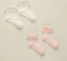 Load image into Gallery viewer, RUFFLE SOCKS IVORY/BLUSH NORALEE ACCESORIES