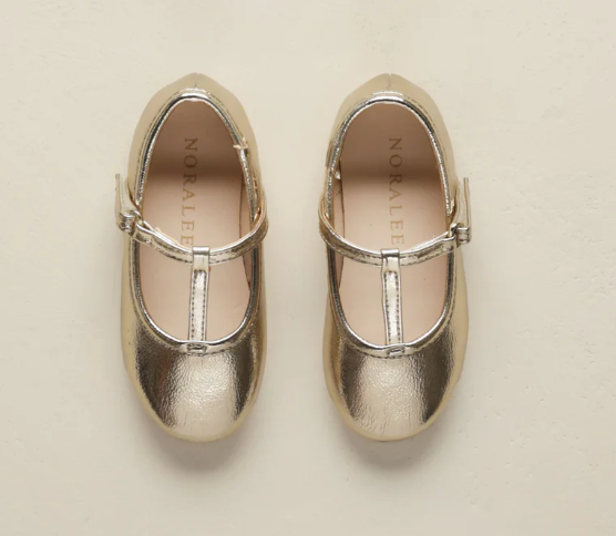 T STRAP BALLET FLATS GOLD METALLIC NORALEE