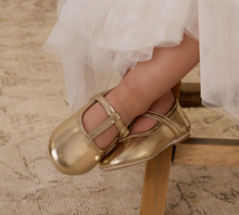 Load image into Gallery viewer, T STRAP BALLET FLATS GOLD METALLIC NORALEE