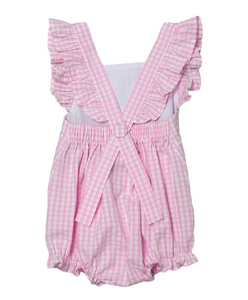 BALLERINA 🩰 SKYE BUBBLE ROMPER , PINK CHECK SEERSUCKER