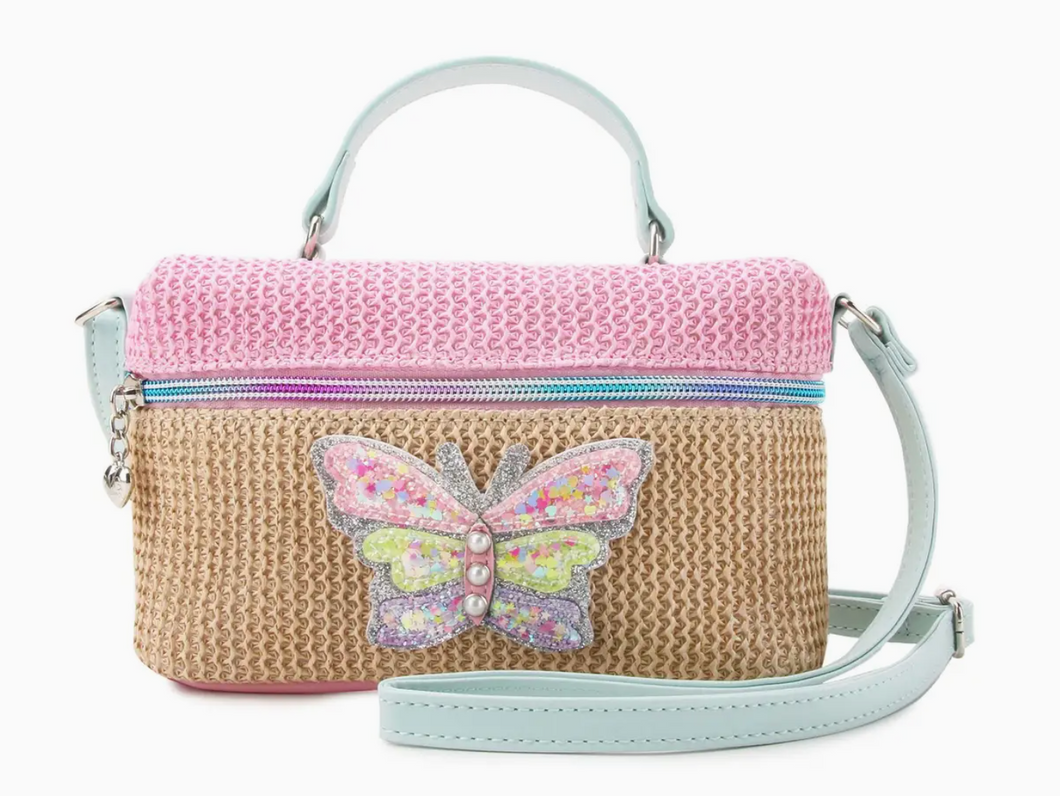 OMG STRAW BUTTERFLY TOP HANDLE CROSSBODY BAG