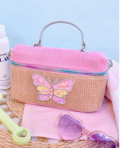 OMG STRAW BUTTERFLY TOP HANDLE CROSSBODY BAG