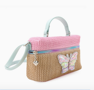 OMG STRAW BUTTERFLY TOP HANDLE CROSSBODY BAG