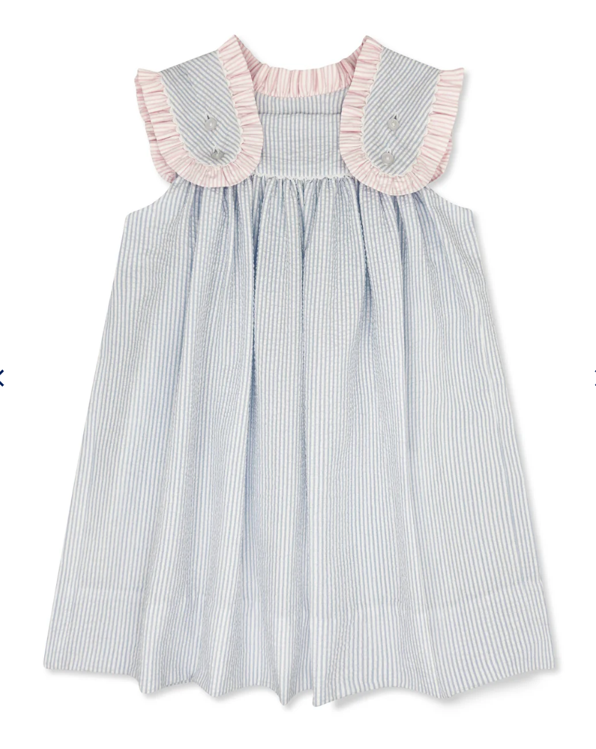 FRANCES FLAP DRESS SIMPLY BLUE & PINK SEERSUCKER
