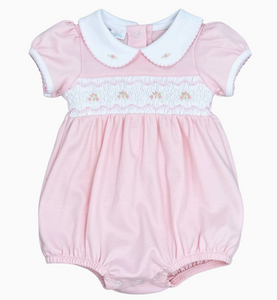 EMILY SMOCKED BABY BUBBLE IN PINK                           MAGNOLIA