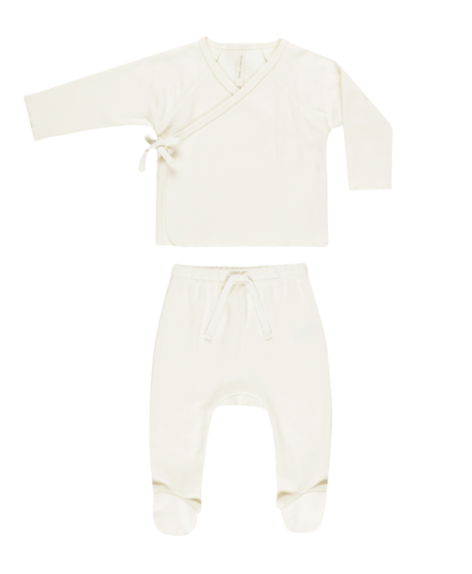 QUINCY MAE WRAP TOP + FOOTED PANT SET || IVORY