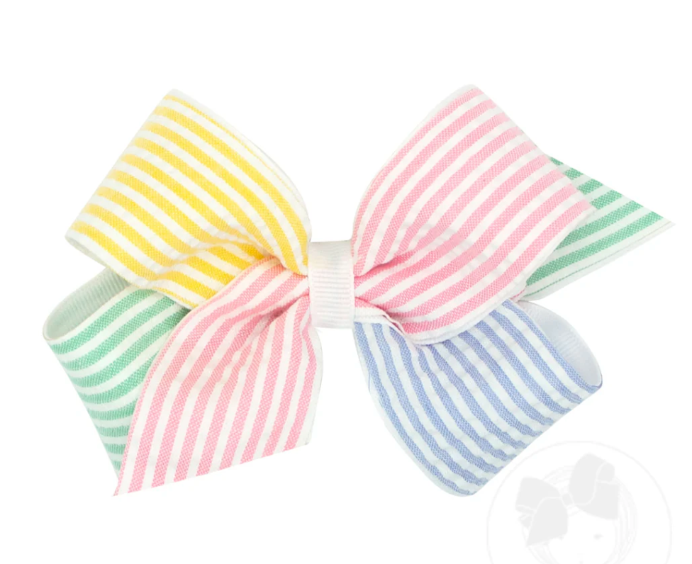 WEE ONES MEDIUM COLOR BLOCK SEERSUCKER HAIR BOW