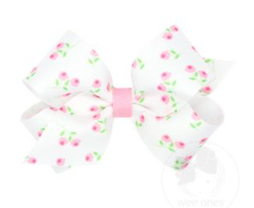 WEE ONES MEDIUM ROSE PRINT HAIR BOW