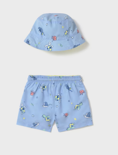 MAYORAL BABY SWIM TRUNK & REVERSIBLE HAT SET | SUN 40 +       1646