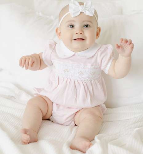 EMILY SMOCKED BABY BUBBLE IN PINK                           MAGNOLIA