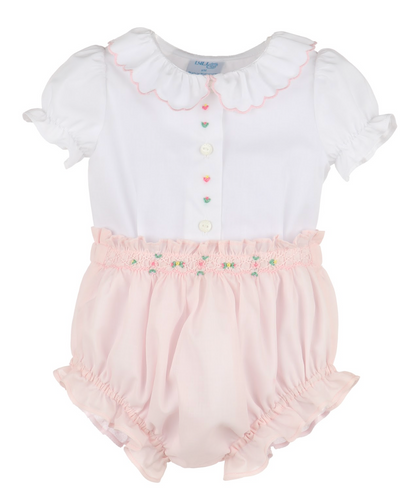 LULI & ME BABY CLASSICAL DIAMOND SMOCK SET PINK